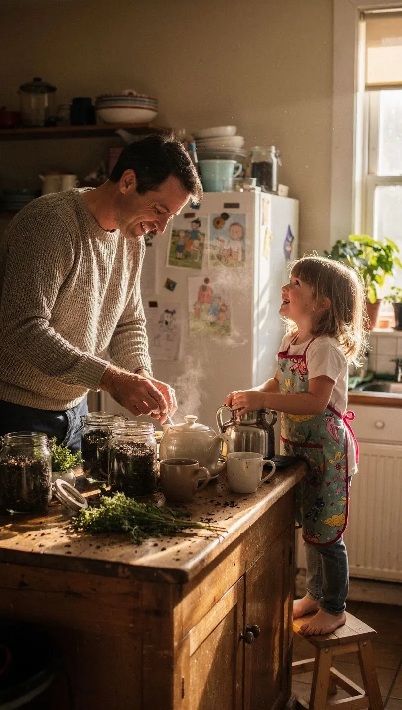 Užrašų knygelė su arbatos puodeliu šalia ir ramybės simboliais